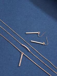 1套玫瑰金合金簡約條形吊墜項鍊和耳環組合,適用於女性日常穿搭 - 玫瑰金 - 查看 3