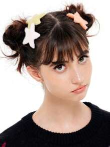 3入組甜美毛絨星星髮夾,適用於女孩的瀏海和髮飾,y2k五角星髮夾 - 彩色 - 查看 1