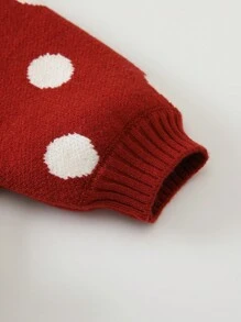 圓點蝴蝶結裝飾女孩毛衣 - 紅色 - 查看 4