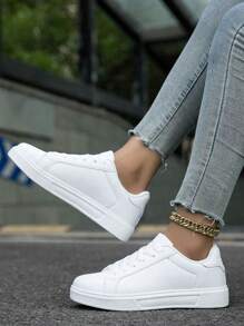 Nuevas zapatillas deportivas de caña baja blancas para mujer, de primavera y otoño 2025, con suela gruesa, ligeras, transpirables y de estilo casual vulcanizado - Blanco - Ver 1