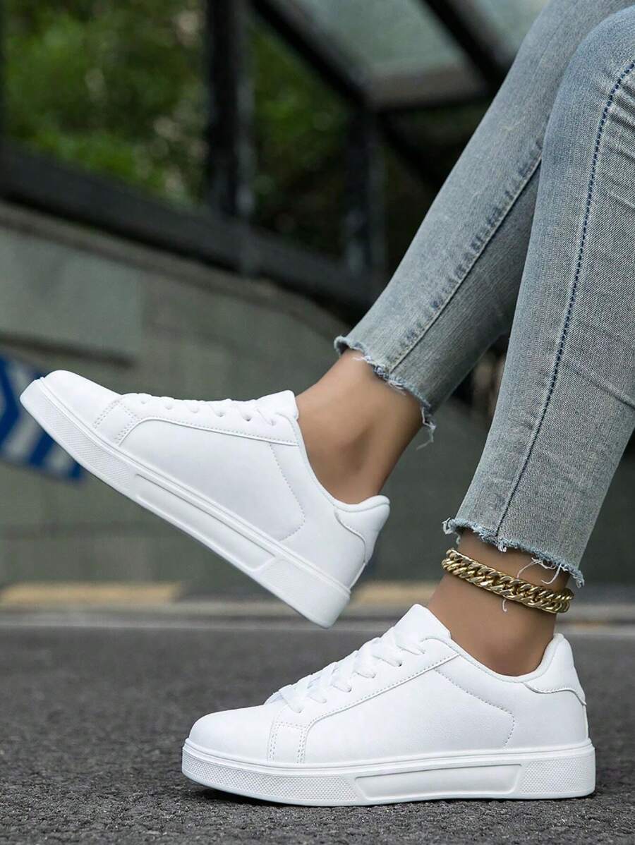 Nuevas zapatillas deportivas de caña baja blancas para mujer, de primavera y otoño 2025, con suela gruesa, ligeras, transpirables y de estilo casual vulcanizado - Blanco - Ver 1