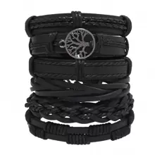 6 peças Vintage Handmade Trançado Paz Árvore Design Pulseira Conjunto, Homens Acessórios Presente