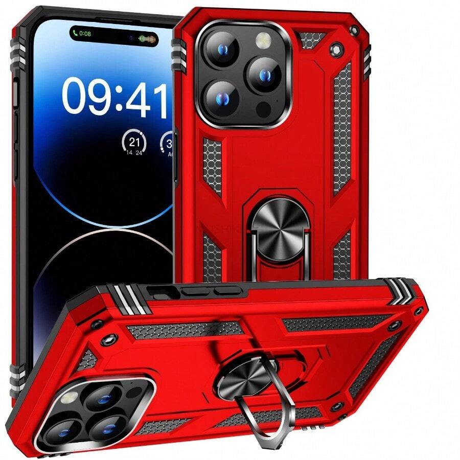Shockproof Armor Bumper Phone Case Compatible With Iphone Samsung Xiao Mi Redmi Finger Holder Magnetic Metal Ring Cover
