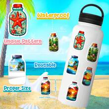 50 件水瓶貼紙,瓶中創意世界乙烯基防水貼紙,適用於剪貼簿筆記型電腦日記手機殼,適合學生青少年成人的美學貼紙包 - 彩色 - 查看 5