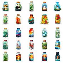 50 件水瓶貼紙,瓶中創意世界乙烯基防水貼紙,適用於剪貼簿筆記型電腦日記手機殼,適合學生青少年成人的美學貼紙包 - 彩色 - 查看 3