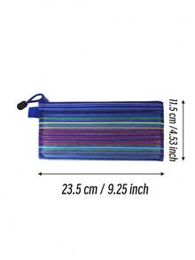 12pcs Blue Colorful Mesh Striped Mesh Pen Bag - Royal Blue - View 2