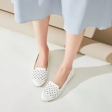 Rominz Women's Flats Shoes Comfortable Black PU Leather Ballet Flats For Women Casual Round Toe Dress Shoes Slip On Shoes Lightweight Foldable - 白色 - 查看 6