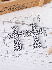 1對女性復古西式豹紋吊墜耳環,雙面pu耳環 - 黑與白 - 查看 4