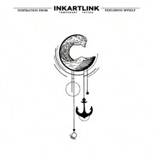 Inkartlink Wave,錨臨時紋身貼紙 - 紋身,持續 1-2 週,防水防擦,逼真假紋身 - 黑色 - 查看 1