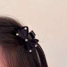 高質地絨面蝴蝶結公主髮爪，秋冬必備單品，女士專用，1入組 - 黑色 - 查看 5