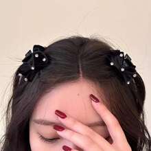 高質地絨面蝴蝶結公主髮爪，秋冬必備單品，女士專用，1入組 - 黑色 - 查看 4