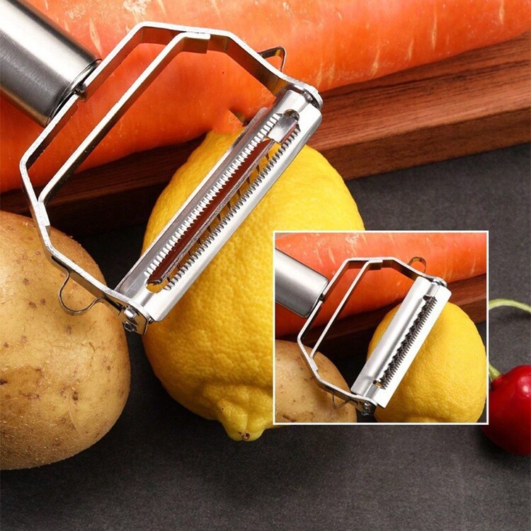 1 pieza Cuchillo pelador de cocina multifuncional de doble cabeza para frutas y verduras - Plateado - Añade 2