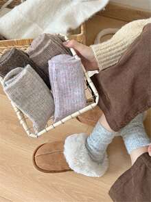5雙秋冬季厚且保暖時尚百搭甜美柔軟親膚羊毛袜,顏色包括燕麥色、彩色圓點和條紋,適合女性膝上中筒袜 - 查看 8