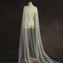 1 件新娘珍珠披肩面纱和拖尾斗篷婚礼配饰女士秋季服装 - 米色 - 查看 9