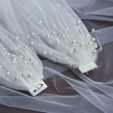 1 件新娘珍珠披肩面纱和拖尾斗篷婚礼配饰女士秋季服装 - 米色 - 查看 10