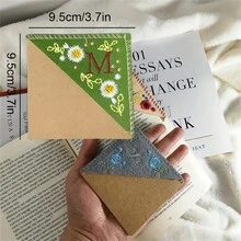 1pc Hand Embroidered Corner Bookmark, Hand Stitched Felt Corner Letter Bookmark, Felt Triangle Bookmark, Cute Flower Letter Embroidery Bookmarks For Book Lovers(Summer) - R - View 4