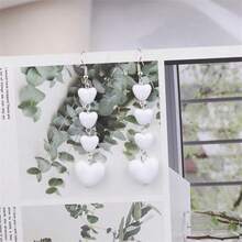 1對韓式多重心形長流蘇吊墜耳環,可愛的紅色白色桃子耳飾,為女性結婚女孩禮物 - 白色 - 查看 6