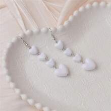 1對韓式多重心形長流蘇吊墜耳環,可愛的紅色白色桃子耳飾,為女性結婚女孩禮物 - 白色 - 查看 5