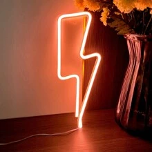 1入高亮度閃電風暴霓虹燈藝術裝飾燈,電池/usb供電,13.3x5.1英寸（約34x13厘米）,暖黃色,適用於牆壁,客廳,辦公室,臥室,情人節,母親節,圣誕節,婚禮,生日派對,家居裝飾 - 閃電霓虹燈標誌壁掛 - 查看 2