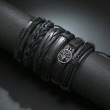 6 peças Vintage Handmade Trançado Paz Árvore Design Pulseira Conjunto, Homens Acessórios Presente