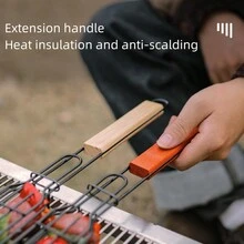 1入黑色烤肉籃,紅色手柄和木把手,附有香腸和熱狗架,適用於露營和烤肉 - 紅色手柄--黑色 - 查看 6