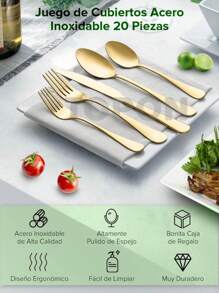 Juego De Cubiertos Acero Inoxidable Dorado  20 Piezas - Dorado - Ver 2