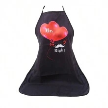 1 pieza Conjunto de pareja Delantal de cocina personalizado con impresión de letra, Delantal de pareja - Negro - Ver 2