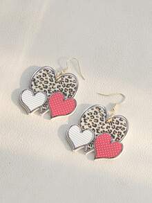 1對流行的綠色豹紋3個心形亞克力掛墜,適用於優雅女孩的情人節派對 - 彩色 - 查看 4