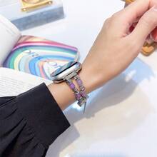 1 件錶帶相容於 Apple 49 毫米/45 毫米/41 毫米/42 毫米/44 毫米和華為錶帶 8/7/6/gt4/gt3,可調式玫瑰和寶石串珠手鍊 - 銀色 - 查看 5