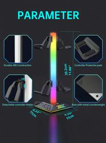 底部有4個遊戲手把掛鉤、耳機掛鉤、rgb發光氛圍燈以及2個usb插頭和type-c快充頭 - 黑色 - 查看 6