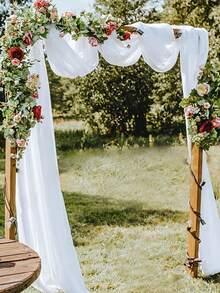 1入組草坪婚禮美麗薄紗帷幕背景裝飾,附珍珠和雪紡（不包括花卉） - 白色 - 查看 3