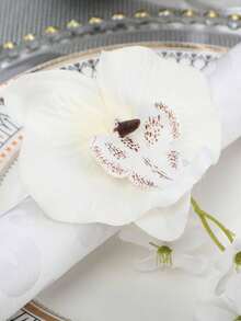 2 件花餐巾環、人造花蝴蝶蘭餐巾環架、餐巾環扣、餐桌裝飾、婚禮派對、晚餐、週年紀念、餐桌裝飾、香檳餐巾架 - 白色 - 查看 2