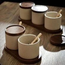 廚房陶瓷調味罐套裝,香料盒,鹽糖儲存,家庭餐廳桌面裝飾 - 彩色 - 查看 7