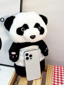Plush Backpack - New Arrival Autumn Fashion Cute Panda Print, Fresh & Lovely, Shoulder & Crossbody, Small Bag - Black - View 3