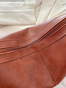 復古大容量手提包斜背包,pu 皮革純色肩背包,完美的腋下包,適合日常外出通勤 - 棕色 - 查看 8