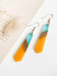 Pair Of Women's Earrings Walnut Resin Stitching Popular Fashion Retro Earrings - Multicolor - View 1