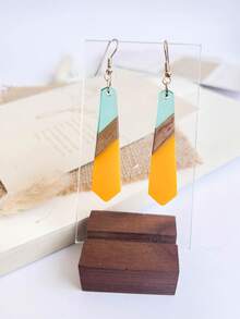 Pair Of Women's Earrings Walnut Resin Stitching Popular Fashion Retro Earrings - Multicolor - View 4