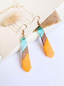 Pair Of Women's Earrings Walnut Resin Stitching Popular Fashion Retro Earrings - Multicolor - View 2