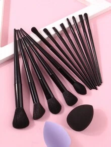 15件套高端黑色化妆刷套装，刷毛柔软，ins风，包含海绵蛋、多功能粉扑、散粉刷、轮廓刷、腮红刷、眼影刷套装，非常适合学生日常化妆。 - 黑色 - 查看 5