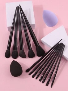 15件套高端黑色化妆刷套装，刷毛柔软，ins风，包含海绵蛋、多功能粉扑、散粉刷、轮廓刷、腮红刷、眼影刷套装，非常适合学生日常化妆。 - 黑色 - 查看 4