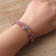 永遠愛你水滴模擬蛋白石手環,編織編織友誼瑜伽紫晶石手環女性,情人節禮物 - 紅木紋 - 查看 7