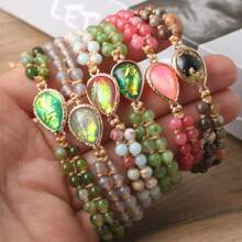 永遠愛你水滴模擬蛋白石手環,編織編織友誼瑜伽紫晶石手環女性,情人節禮物 - 紅木紋 - 查看 6