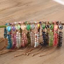 永遠愛你水滴模擬蛋白石手環,編織編織友誼瑜伽紫晶石手環女性,情人節禮物 - 紅木紋 - 查看 10