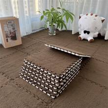 12pcs Creative Puzzle Style Floor Mat, Full Town Splicing Carpet, Solid Color Square Rug For Bedside / Bedroom / Living Room - 12coffee - View 4