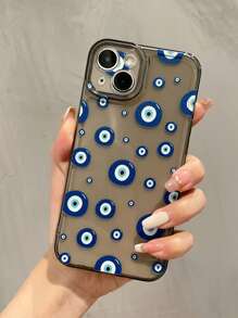 1入組藍色眼睛印花清晰加厚抗摔手機殼，適用於蘋果11/12/13/14/15 Pro Max - 黑色 - 查看 1