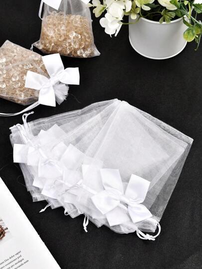 5/10/20pcs White Bow Organza Bags Sheer Organza Bags Jewelry Bagsy Rose Drawstring Pouches Wedding Favor Gift Bags,Christmas Organza Bags Small Gift Bags Jewelry Pouches Mini Drawstring Bags Mesh Sachet Bags For Wedding Favour Party Gift,Mother's Day Gifts,Gift,Bridal Shower,Mother's Day Gifts,Gift,Bridal Shower,Graduation Season Party Supplies
