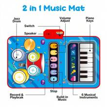 2合1早期教育音樂學習玩具,適用於1-3歲嬰幼兒男女,配有13鍵鋼琴鍵盤和5只爵士鼓,內置demo、6種樂器聲音；是理想的生日/假日禮物 - 藍色 - 查看 6