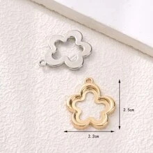 5pcs Gold-Colored Alloy Simple Hollow Out Floral Pendants For Making Delicate Earrings, Necklaces - Multicolor - View 6