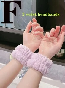 3入組 - 2入組臉部清潔頭帶,蝴蝶結頭帶和彈性頭帶和手帶,純色毛茸茸頭帶,毛絨別針,瑜珈頭帶,馬尾夾 - 彩色 - 查看 9
