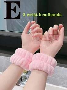 3入組 - 2入組臉部清潔頭帶,蝴蝶結頭帶和彈性頭帶和手帶,純色毛茸茸頭帶,毛絨別針,瑜珈頭帶,馬尾夾 - 彩色 - 查看 8